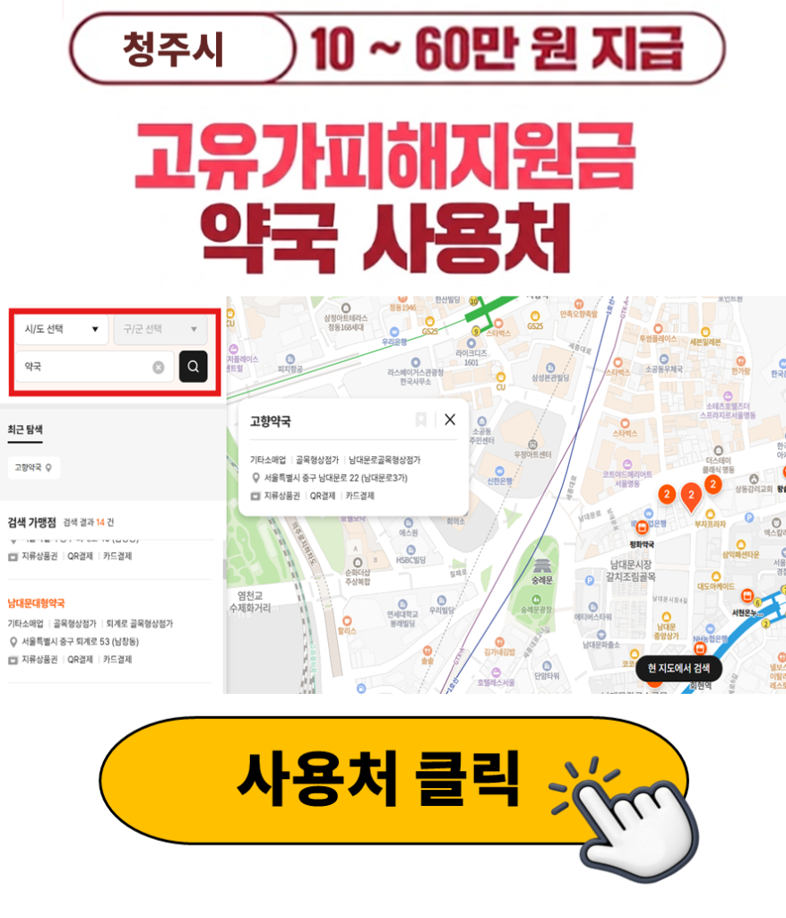 청주시 고유가피해지원금 사용 가능한 약국 정리 청주시 고유가피해지원금 사용 가능한 약국 정리